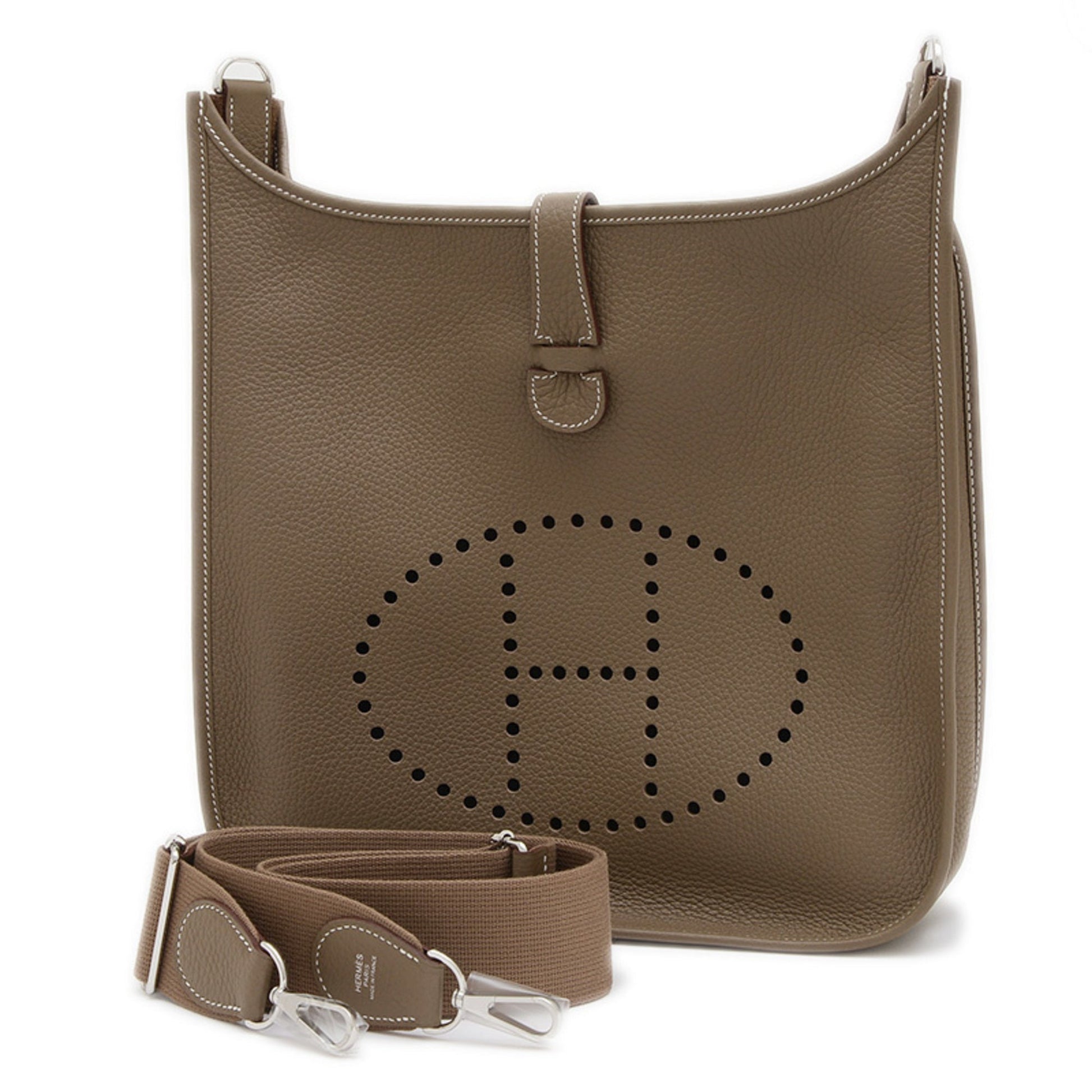 Hermes Etoupe Taurillon Clemence Shoulder Bag Leather Gray Shoulder Bag 5
