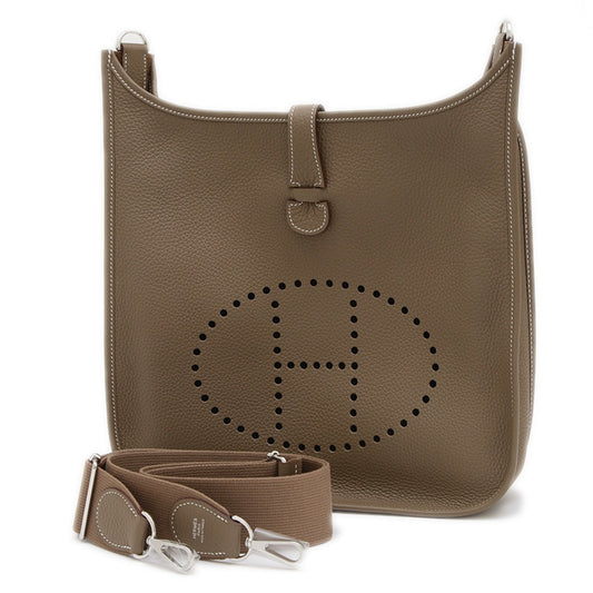 Hermes Etoupe Taurillon Clemence Shoulder Bag Leather Gray Shoulder Bag 5