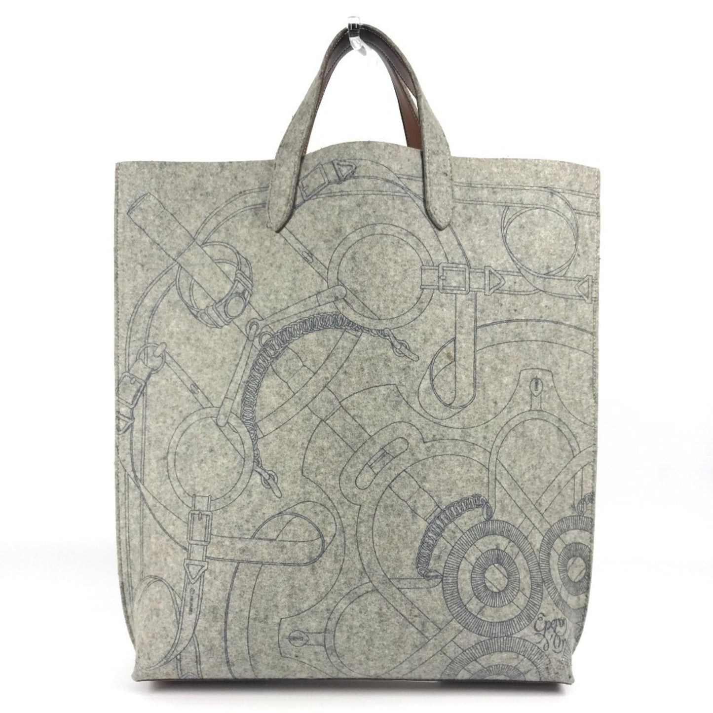 Hermes Karimi Felt Shoulder Bag Tote Bag Leather Brown Gray