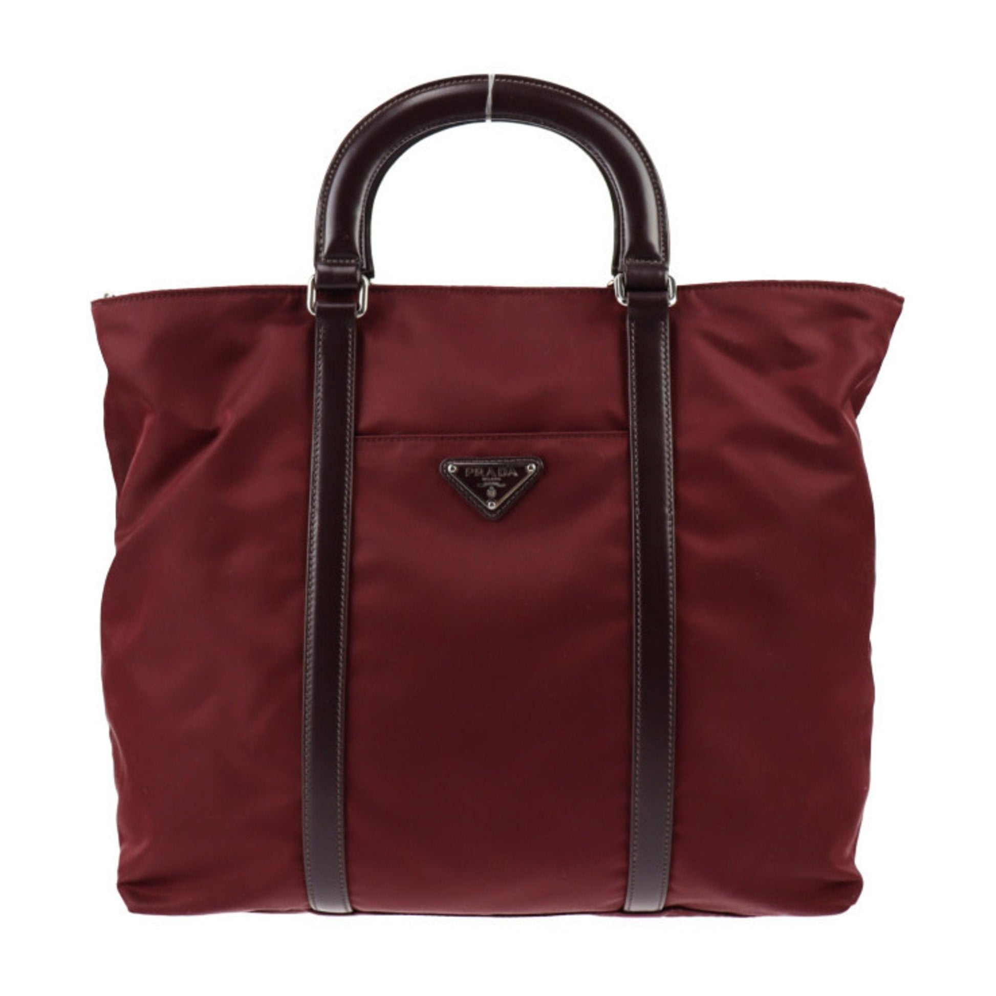 Prada Tote Bag Granato Garnet Bordeaux 2Way Shoulder Triangle Leather Nylon Logo Shoulder Bag