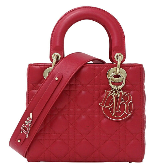 Dior Handbag Christian Shoulder Bag Leather Red Pink
