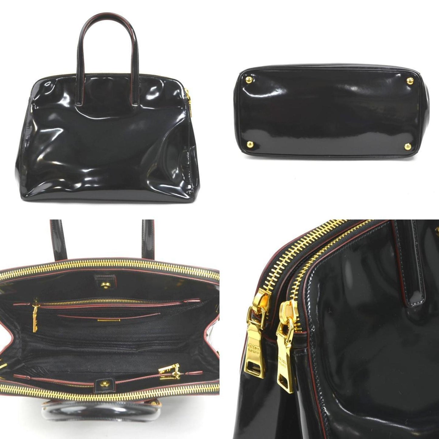 Prada Handbag Shoulder Bag Unisex Leather Patent Black