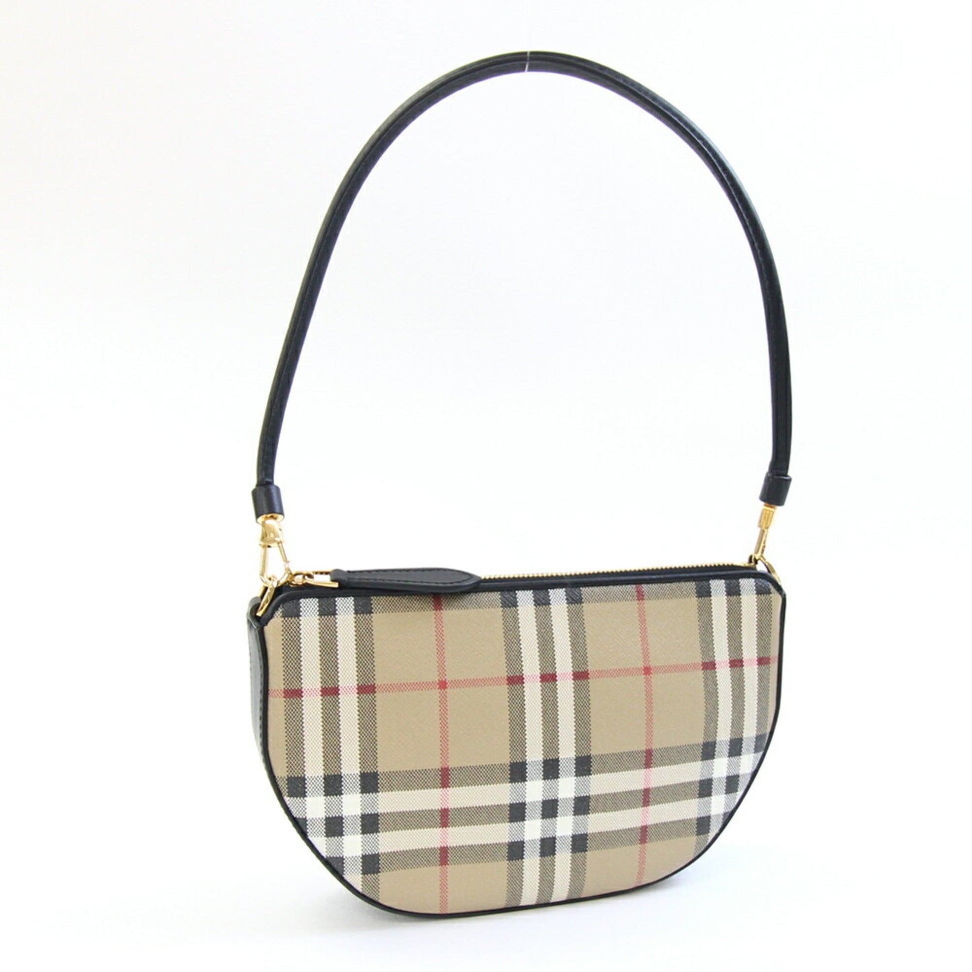 Burberry Pvc Clutch Bag Pouch Leather Black Beige