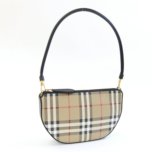 Burberry Pvc Clutch Bag Pouch Leather Black Beige