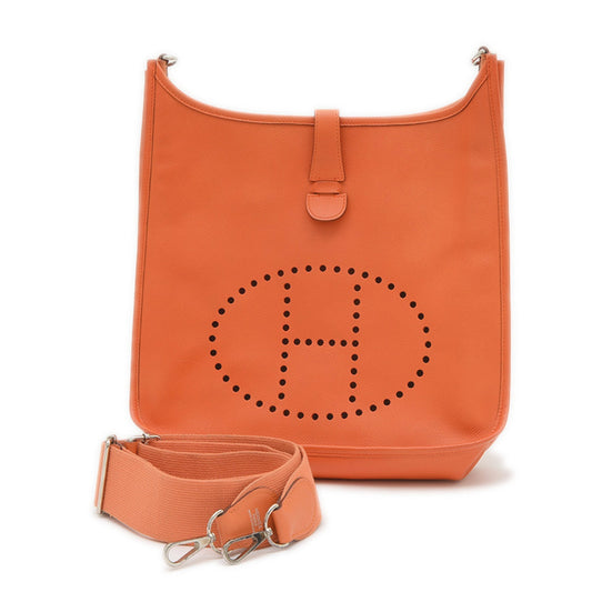 Hermes Epsom Shoulder Bag Leather Orange Shoulder Bag 4