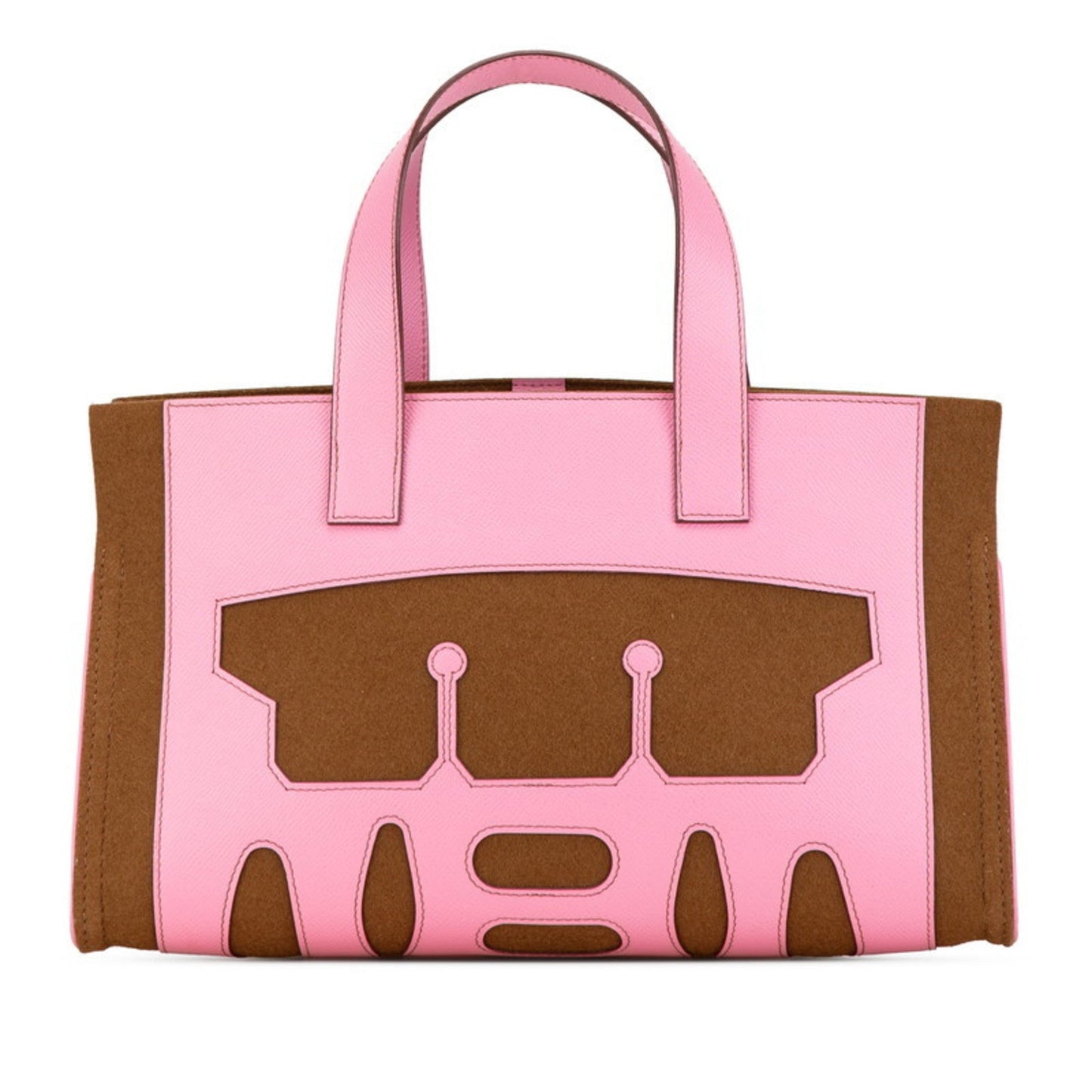 Hermes Felt Epsom Handbag Tote Bag Leather Brown Pink