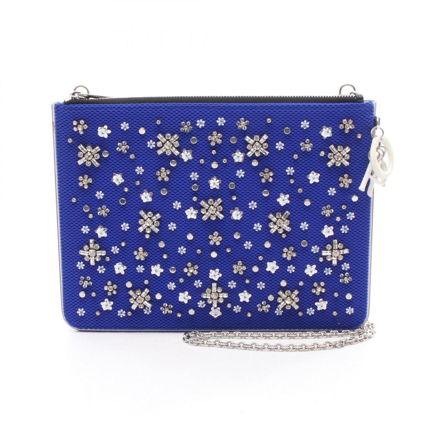Dior Handbag Christian Fabric Shoulder Bag Leather Black Blue