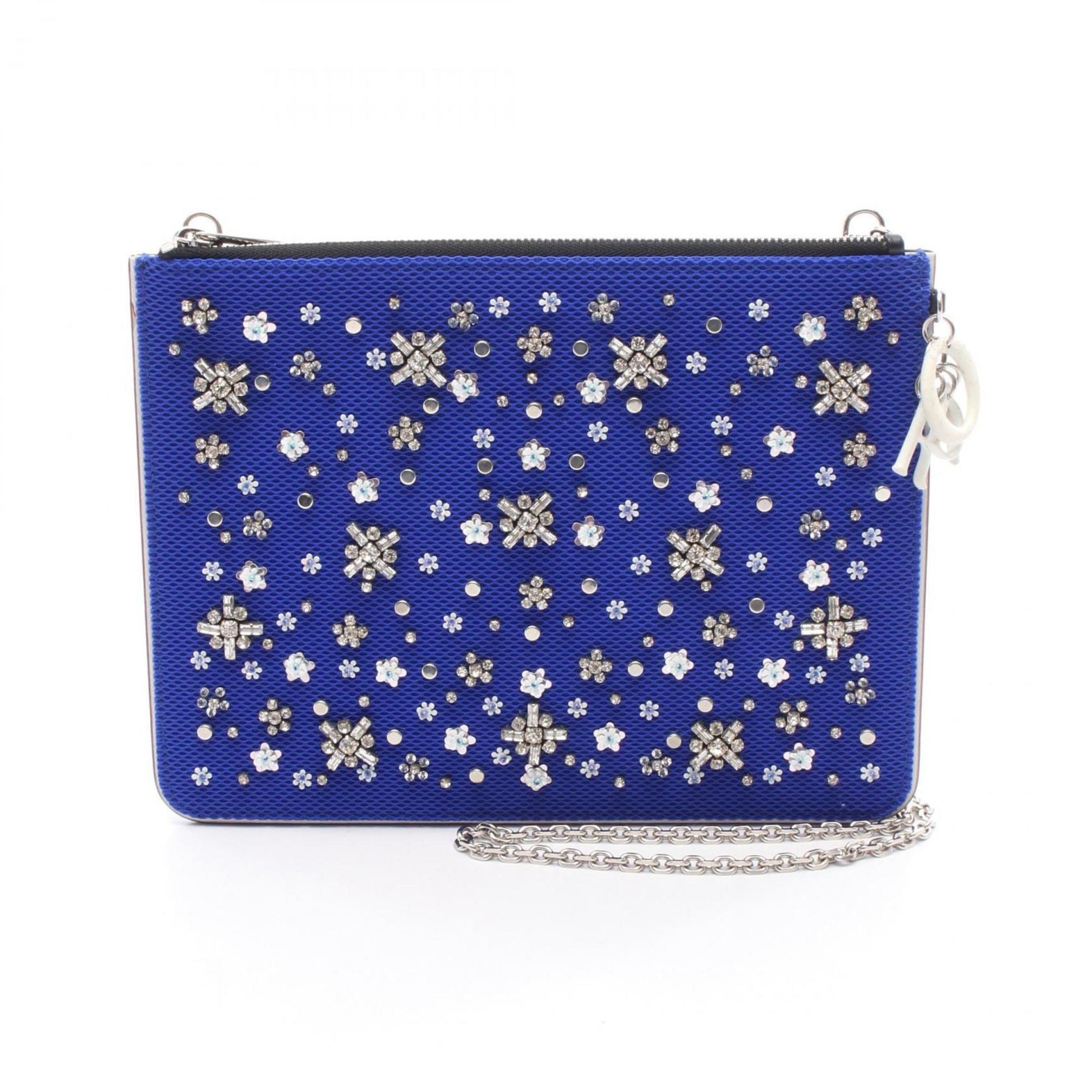 Dior Handbag Christian Fabric Shoulder Bag Leather Black Blue