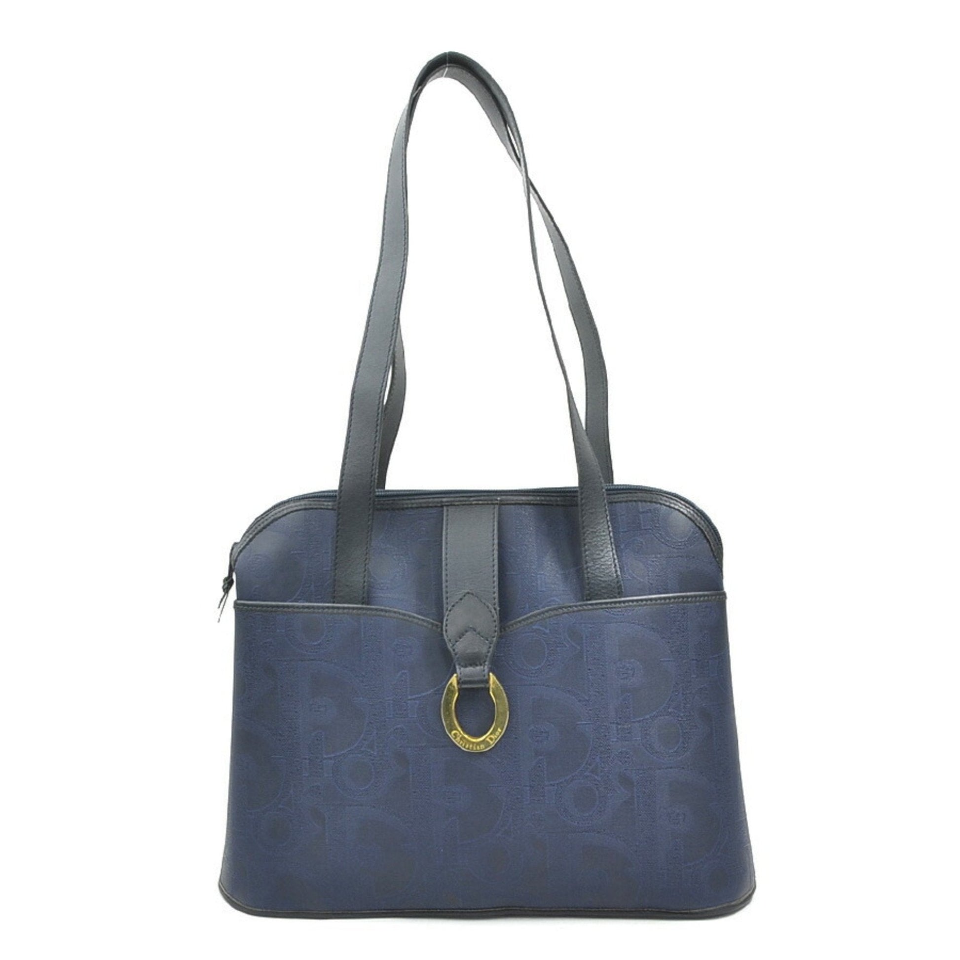 Dior Handbag Christian Coated Shoulder Bag Leather Canvas Blue