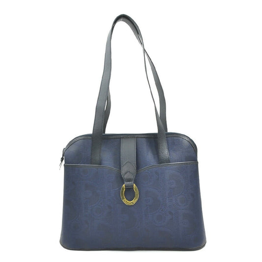 Dior Handbag Christian Coated Shoulder Bag Leather Canvas Blue