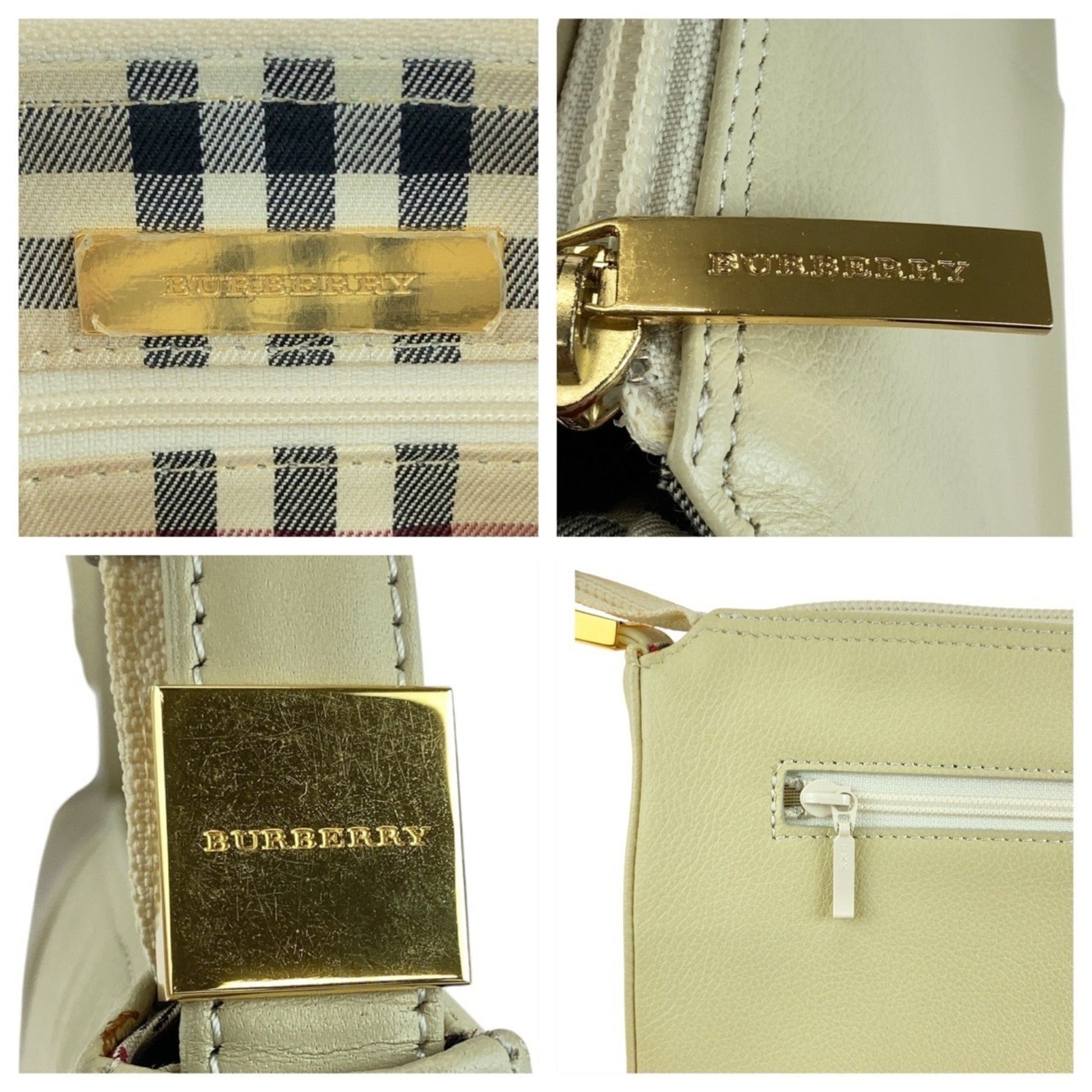 Burberry Off Handbag Shoulder Bag Leather White Cream