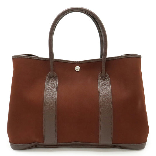 Hermes Reddish Toile Officier Handbag Tote Bag Leather Brown