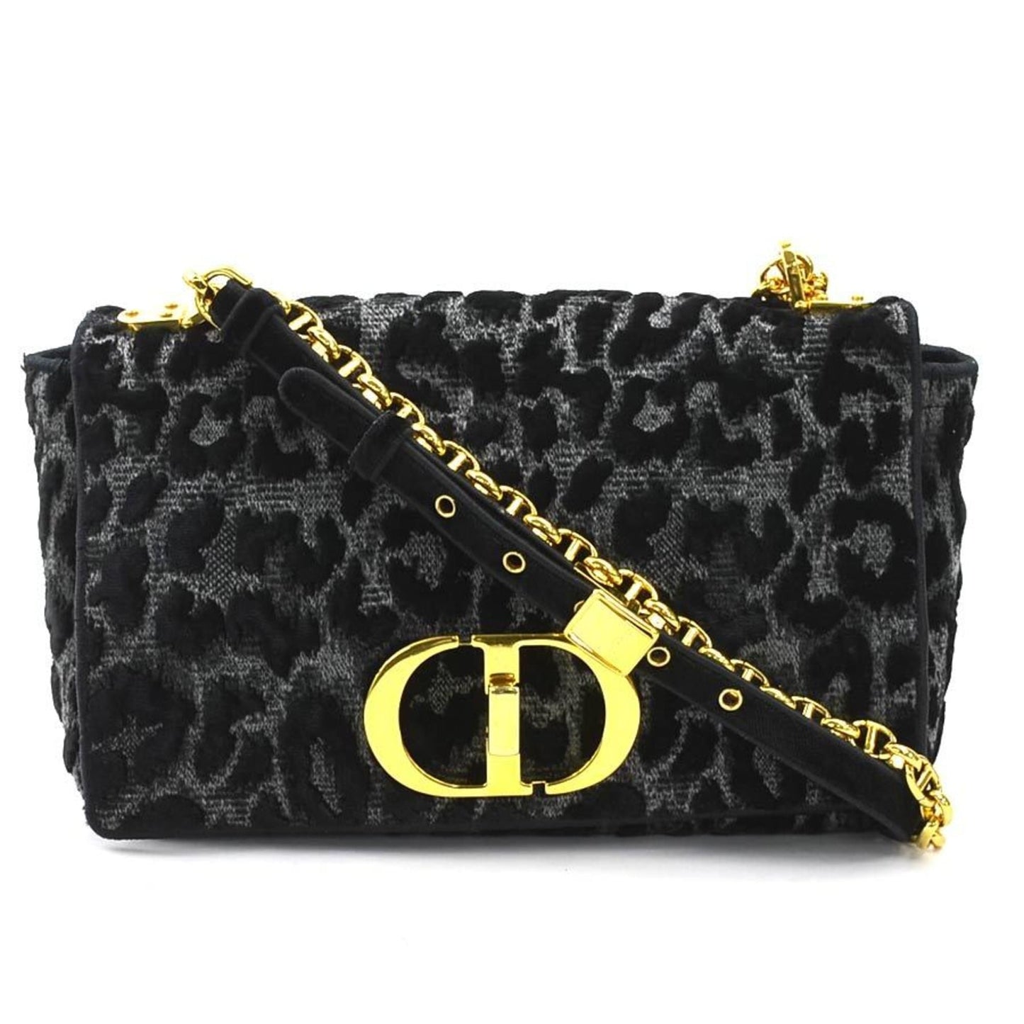 Dior Handbag Christian Velvet Shoulder Bag Canvas Black Gray