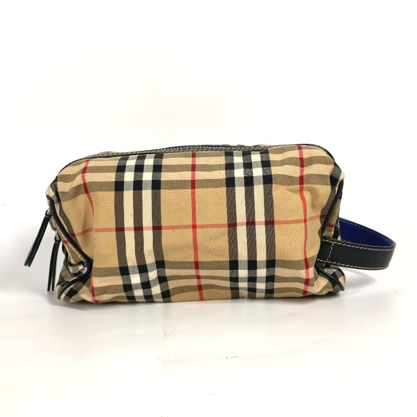 Burberry Clutch Bag Pouch Leather Canvas Black
