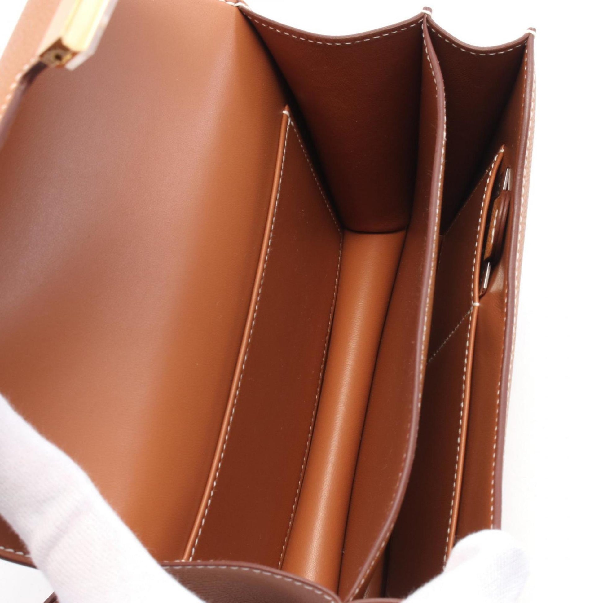 Hermes Epsom Shoulder Bag Leather Brown Gold Shoulder Bag 1