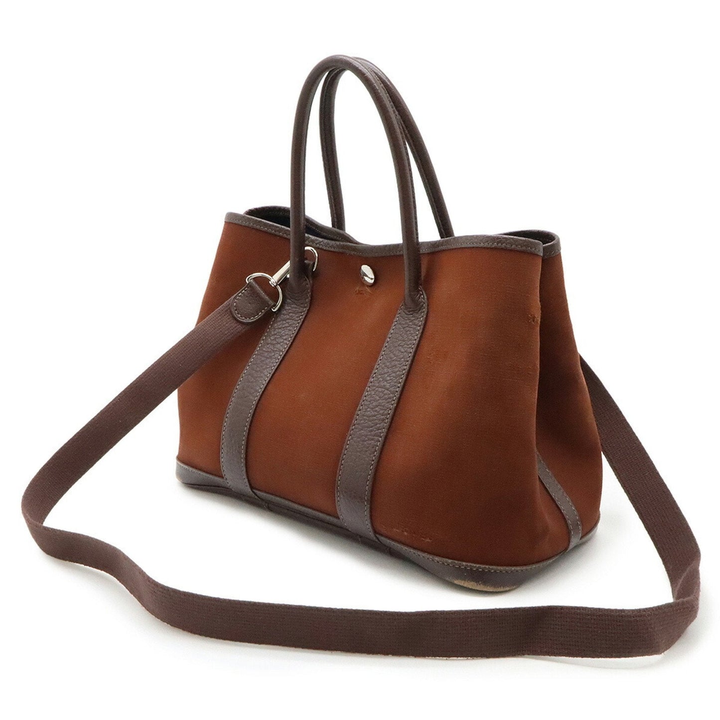 Hermes Toile Officier Handbag Shoulder Bag Tote Bag Leather Brown