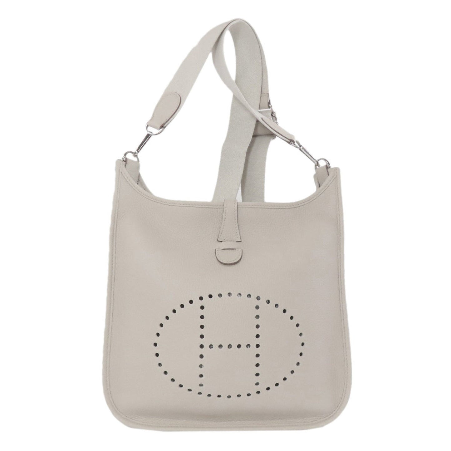 Hermes Taurillon Clemence Shoulder Bag Leather White