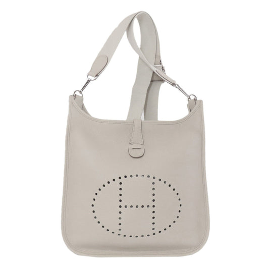 Hermes Taurillon Clemence Shoulder Bag Leather White