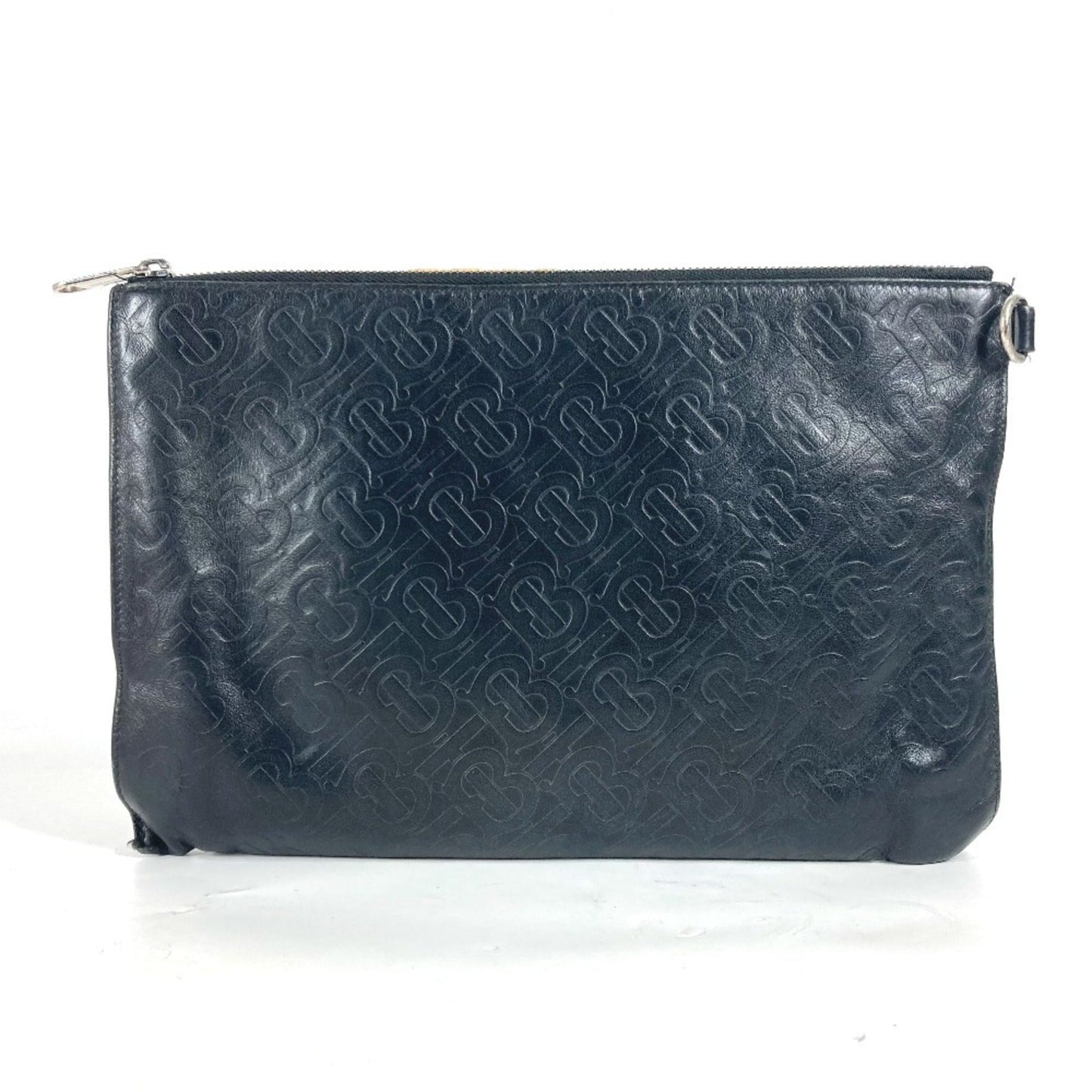 Burberry Clutch Bag Pouch Leather Black