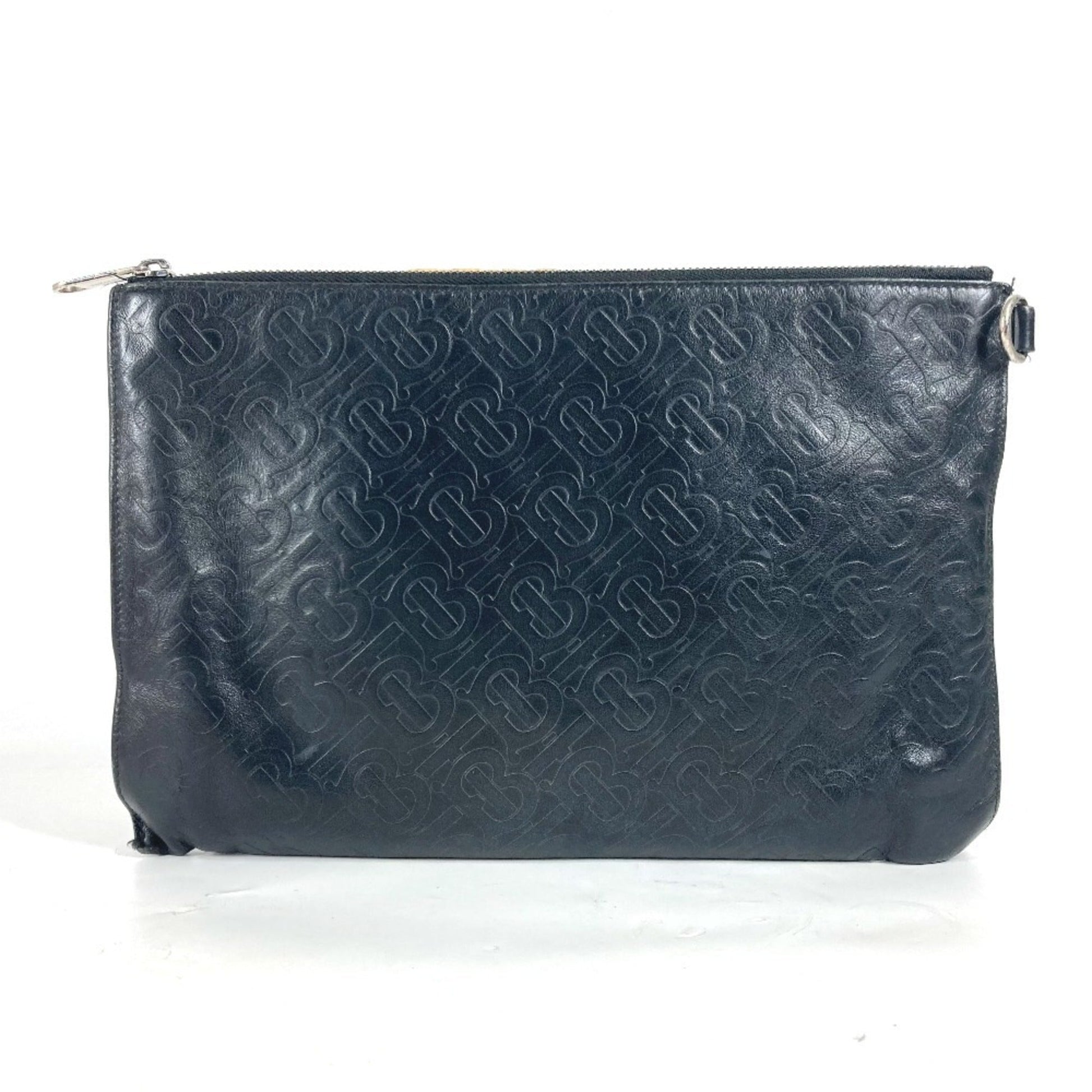 Burberry Clutch Bag Pouch Leather Black