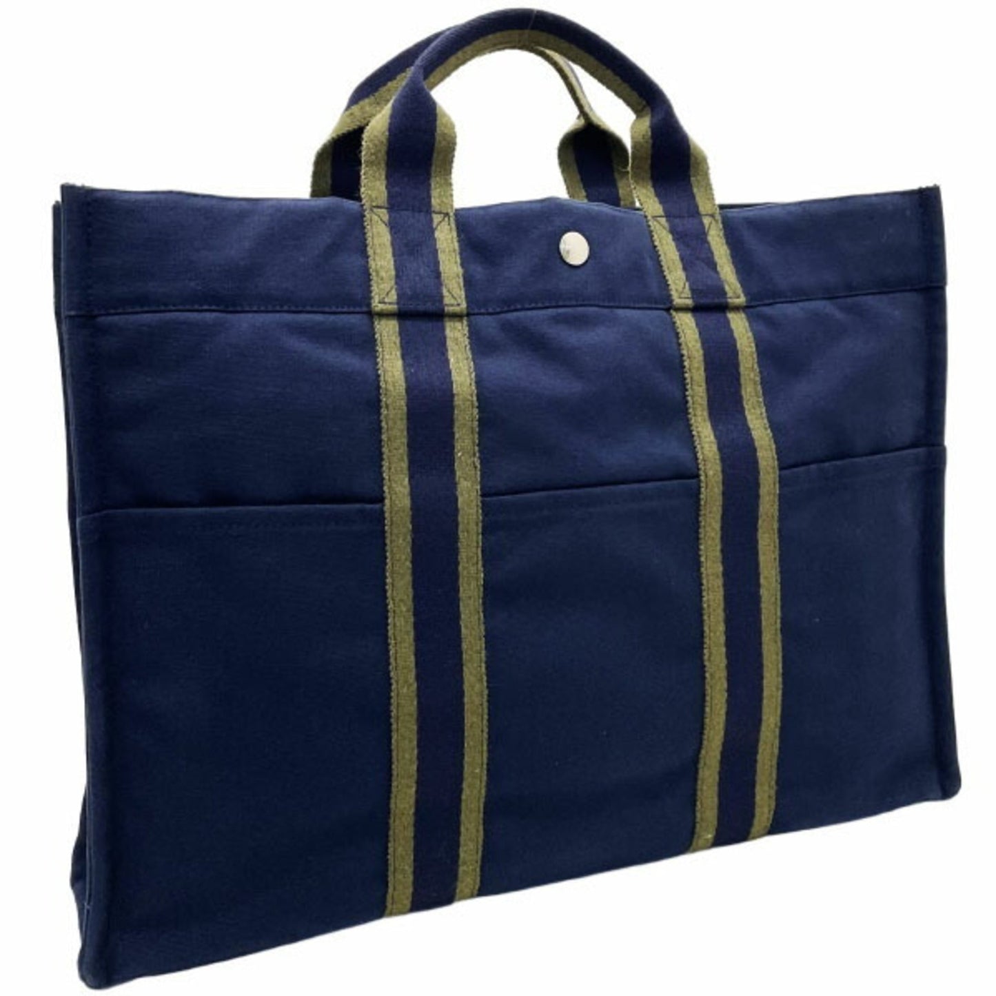 Hermes Fourre Tout Khaki Handbag Tote Bag Canvas Green Navy