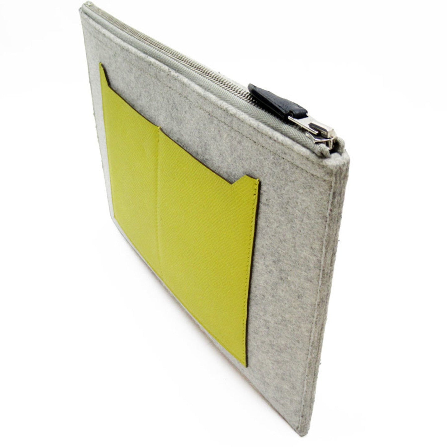 Hermes Light Felt Epsom Clutch Bag Leather Gray Yellow
