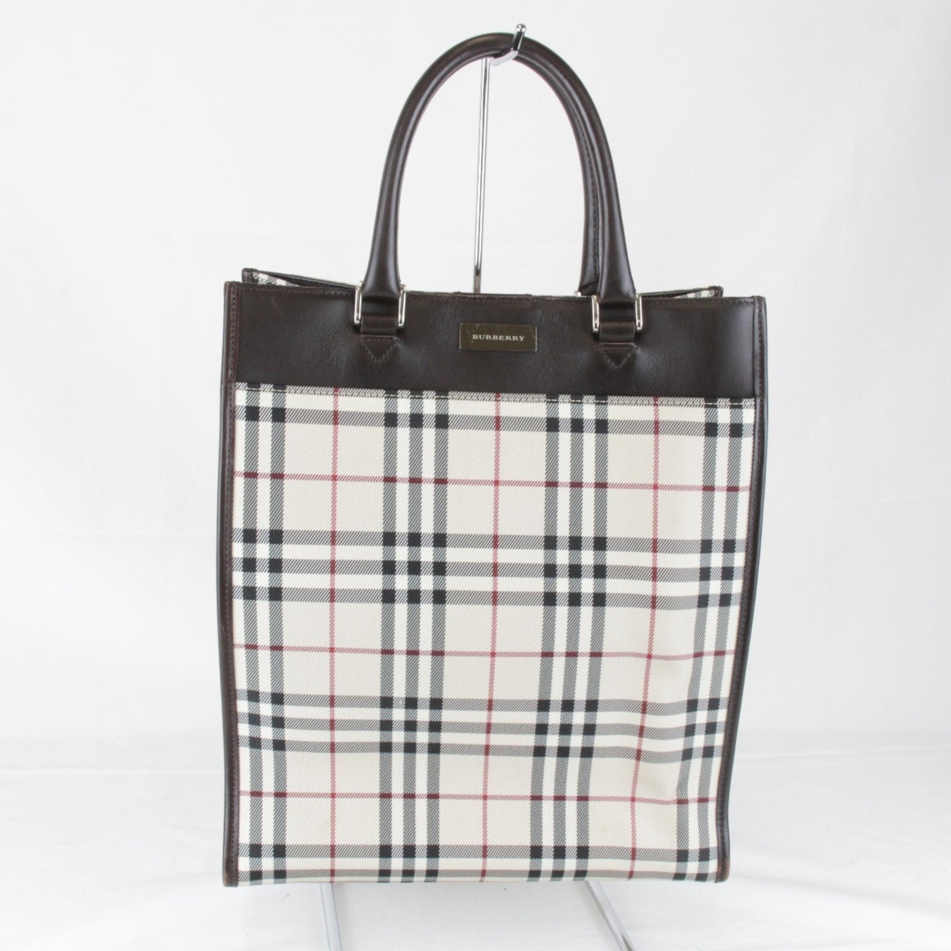 Burberry Tote Bag Leather Canvas Beige