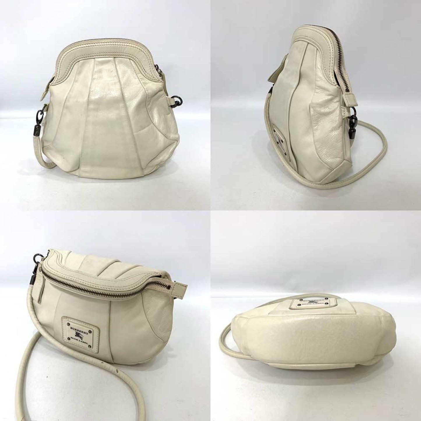 Burberry Label Ivory Pochette Shoulder Bag Leather White Blue