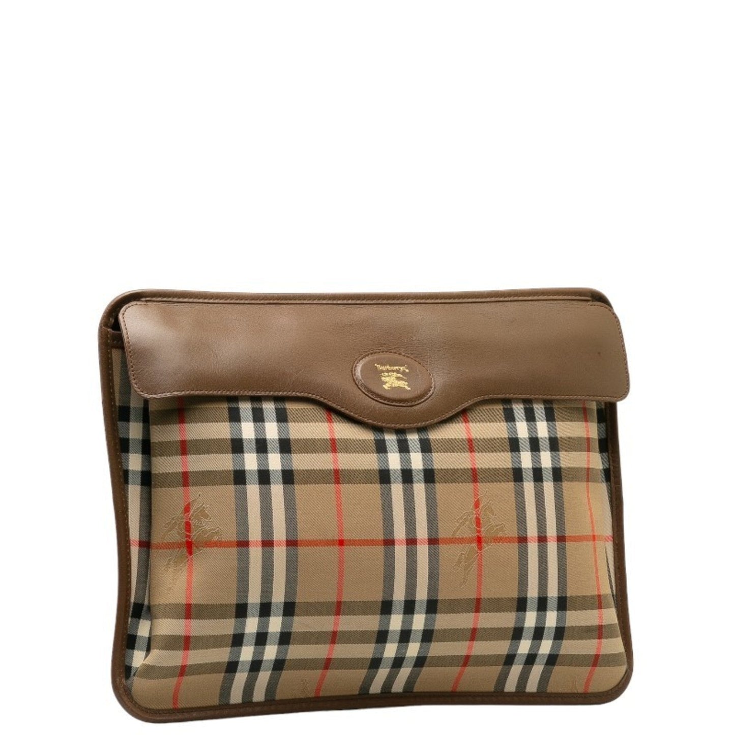 Burberry Clutch Bag Leather Canvas Beige
