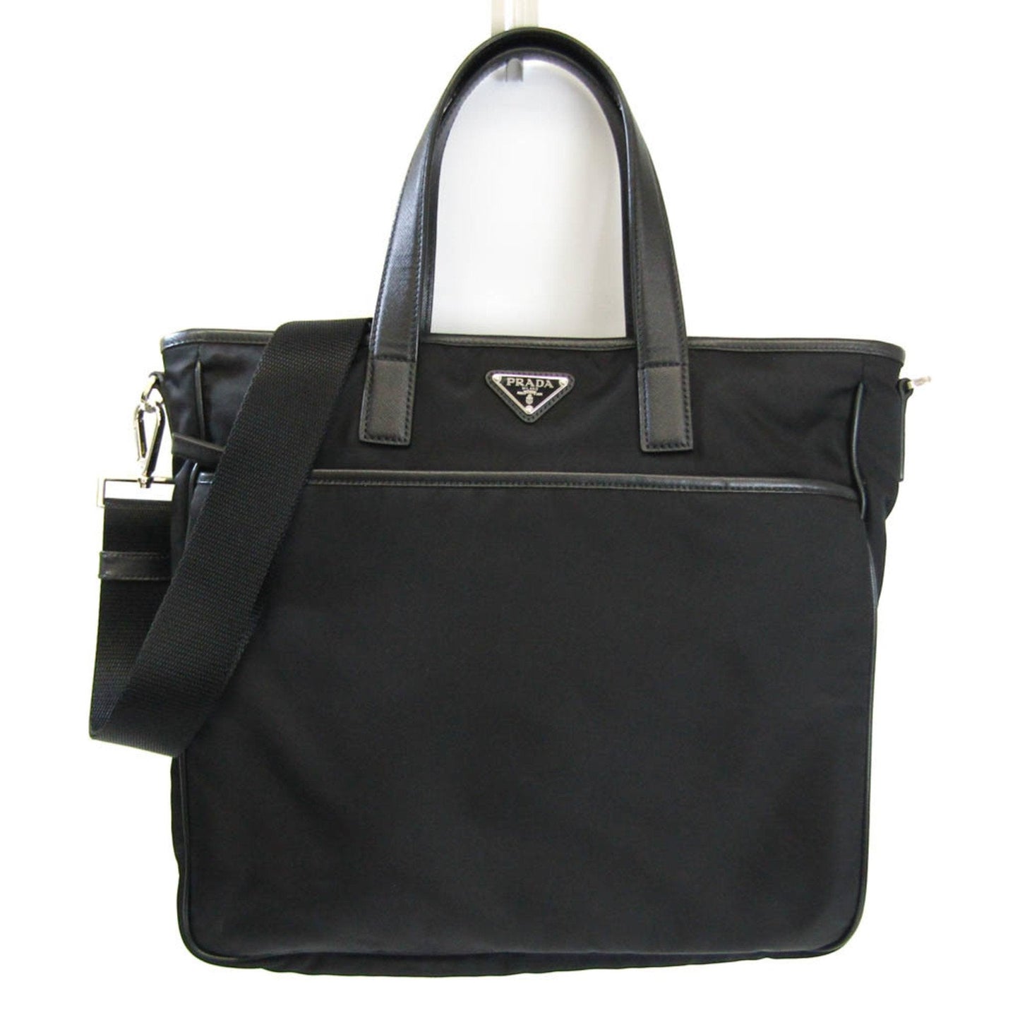 Prada Men Women Shoulder Bag Tote Bag Leather Nylon Black