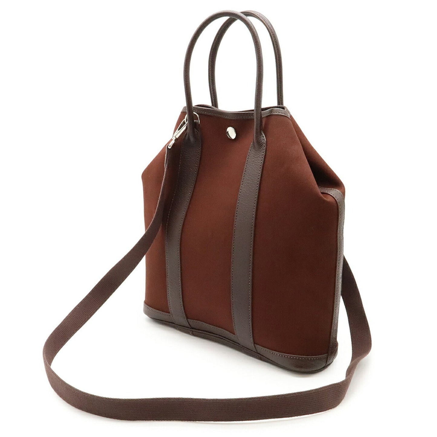 Hermes Toile Officier Shoulder Bag Tote Bag Leather Brown