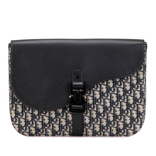 Dior Handbag Christian Clutch Bag Leather Canvas Black