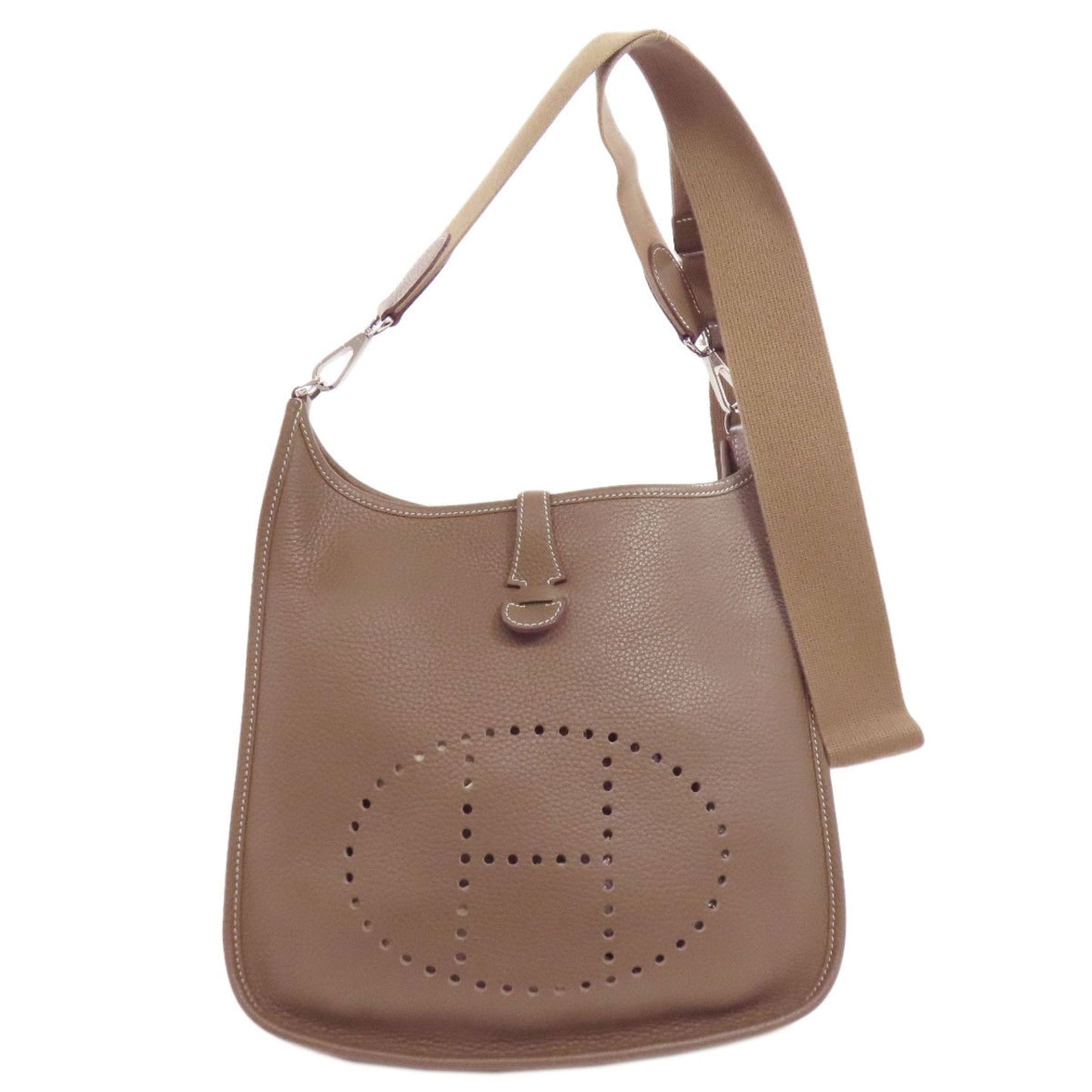 Hermes Etoupe Taurillon Clemence Shoulder Bag Leather Brown Gray Shoulder Bag 9