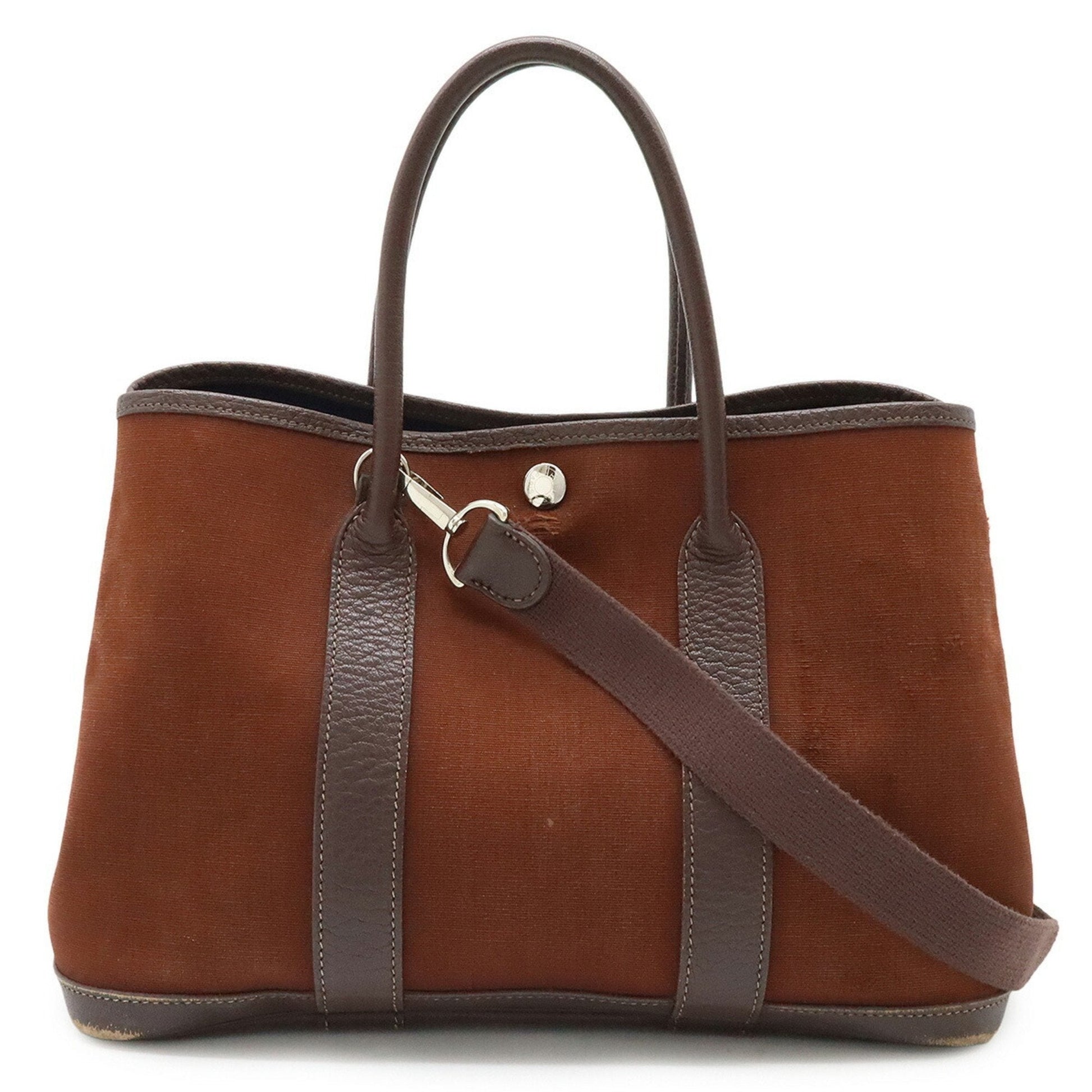 Hermes Toile Officier Handbag Shoulder Bag Tote Bag Leather Brown