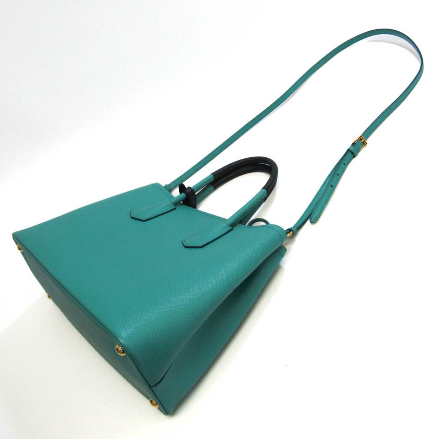 Prada Doubre Women Shoulder Bag Tote Bag Leather Green Navy