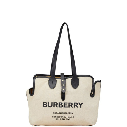 Burberry Pouch Tote Bag Leather Canvas Beige