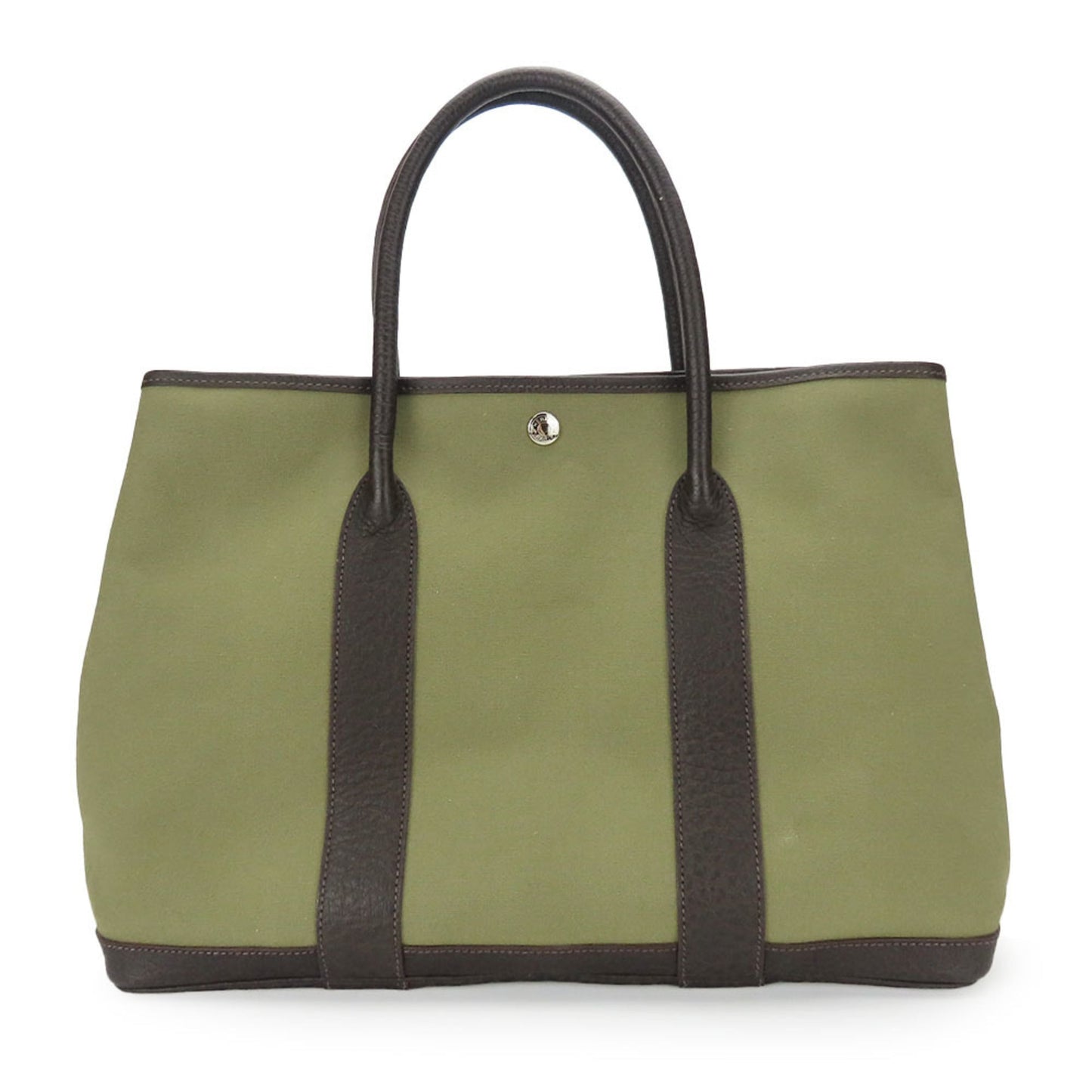 Hermes Khaki Tote Bag Leather Canvas Brown