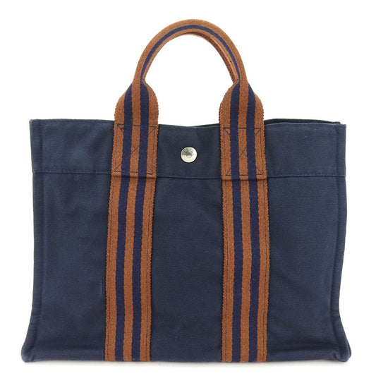 Hermes Tote Bag Canvas Brown Navy