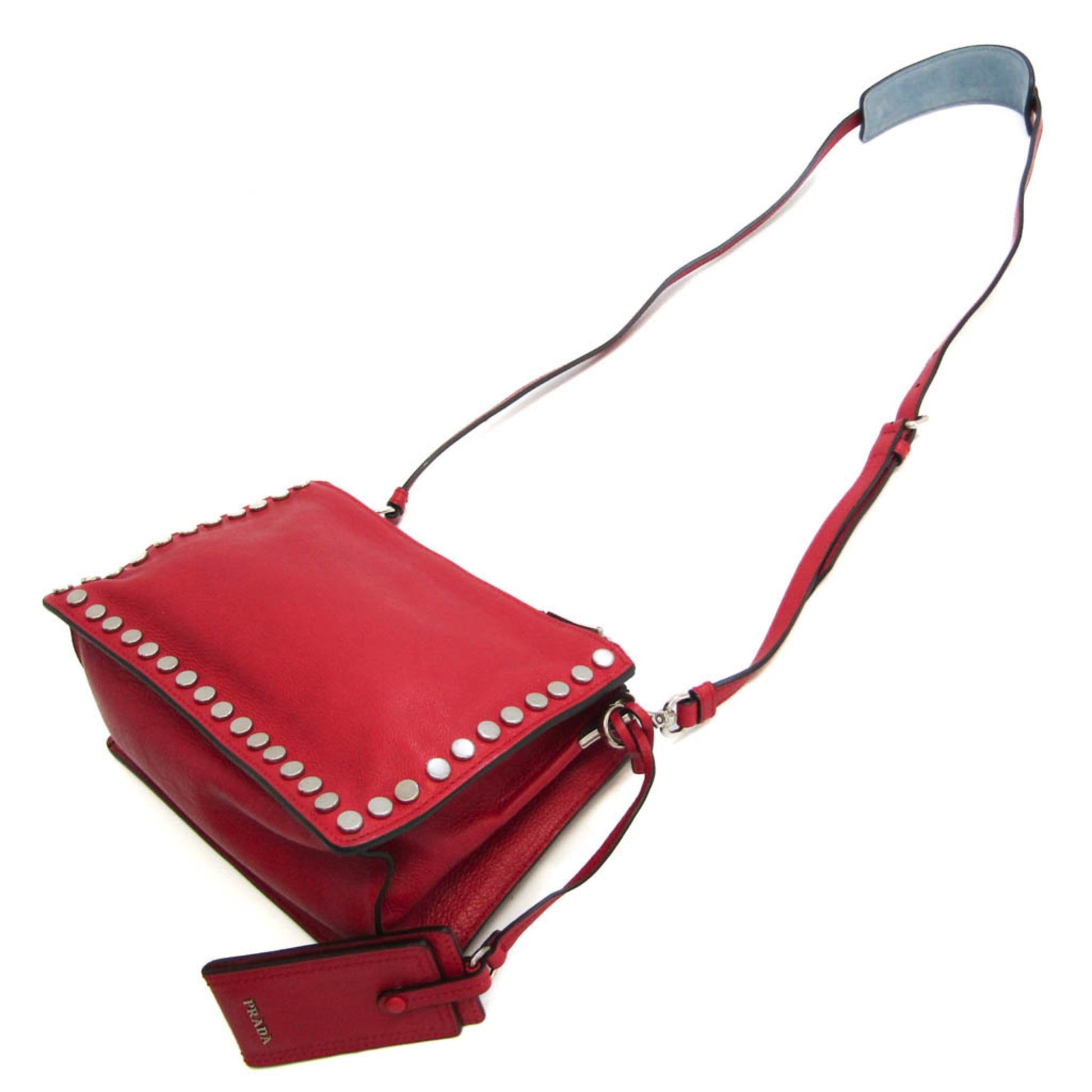 Prada Etiquette Studs Women Shoulder Bag Color Leather Red
