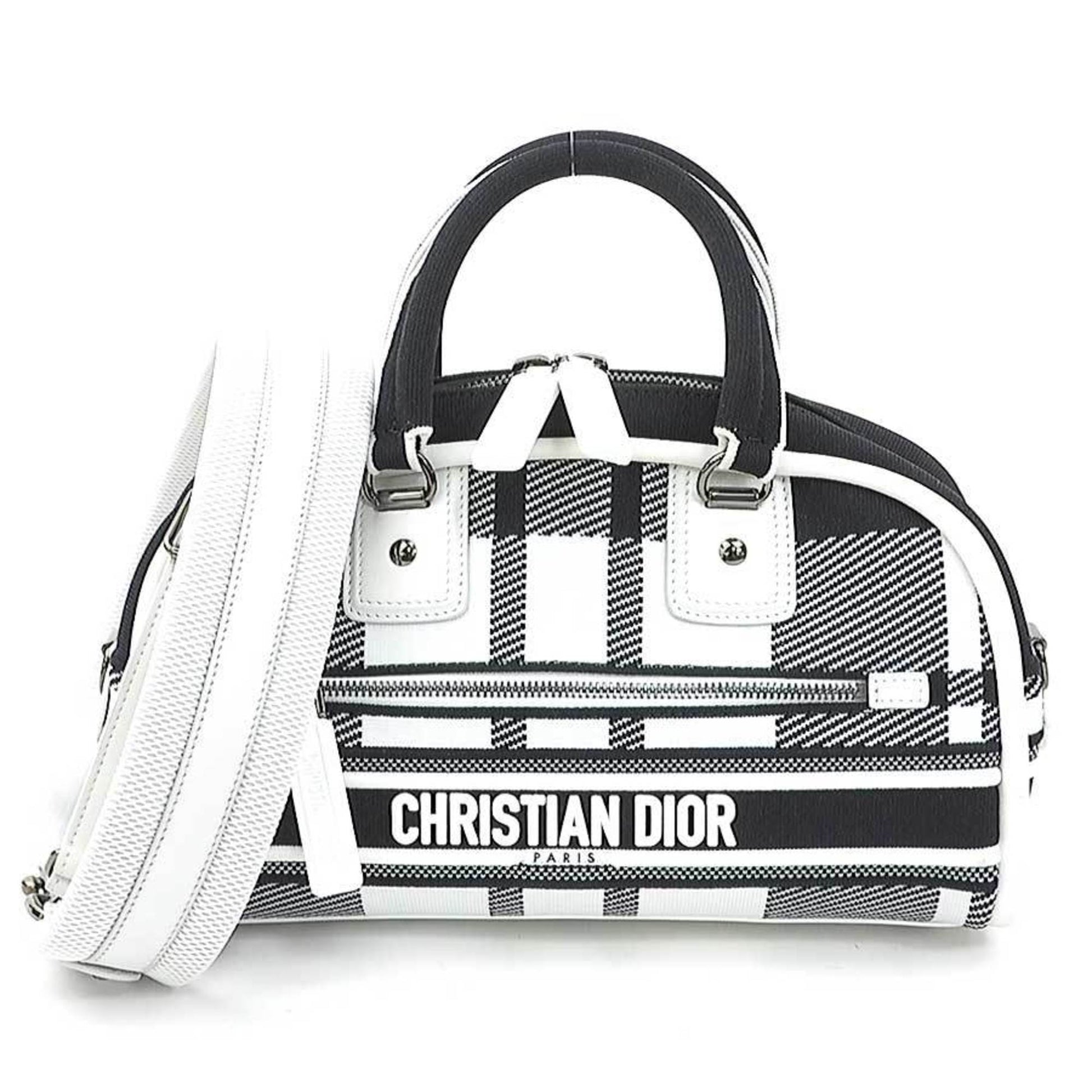 Dior Handbag Christian Shoulder Bag Canvas Black White