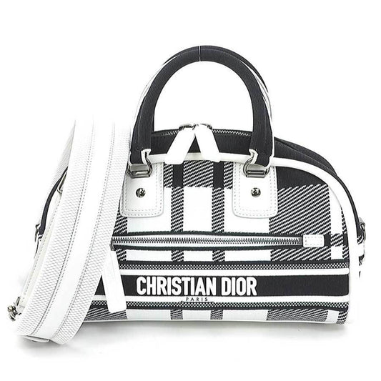 Dior Handbag Christian Shoulder Bag Canvas Black White