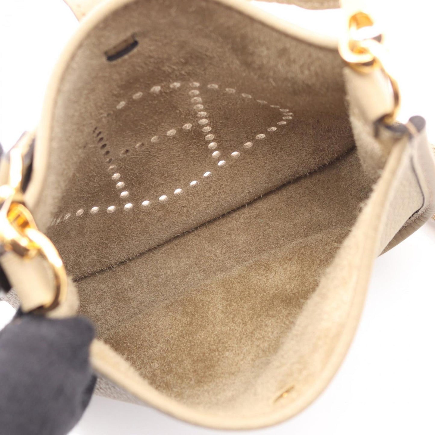 Hermes Taurillon Clemence Shoulder Bag Leather Beige Mini