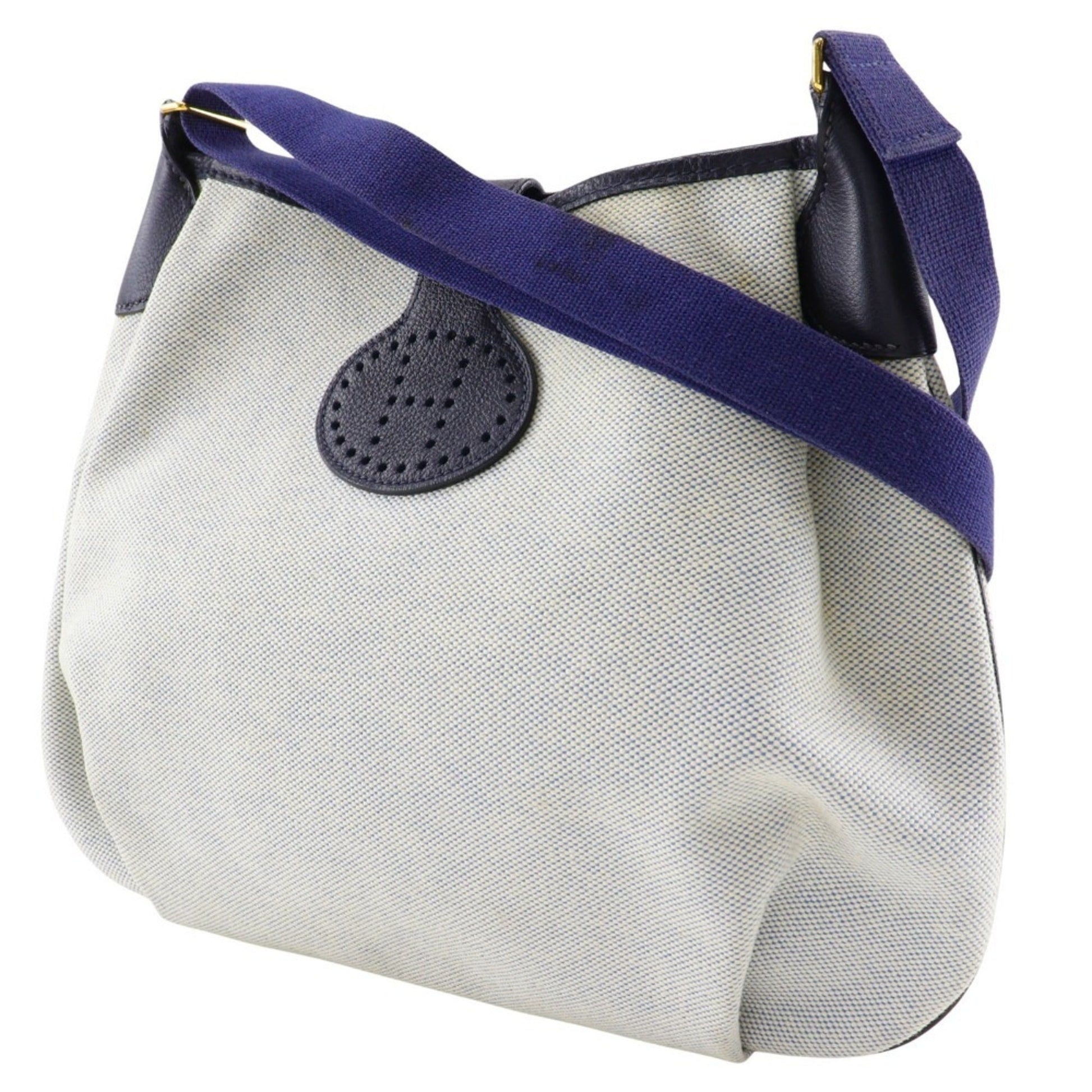 Hermes Toile Shoulder Bag Gray Navy