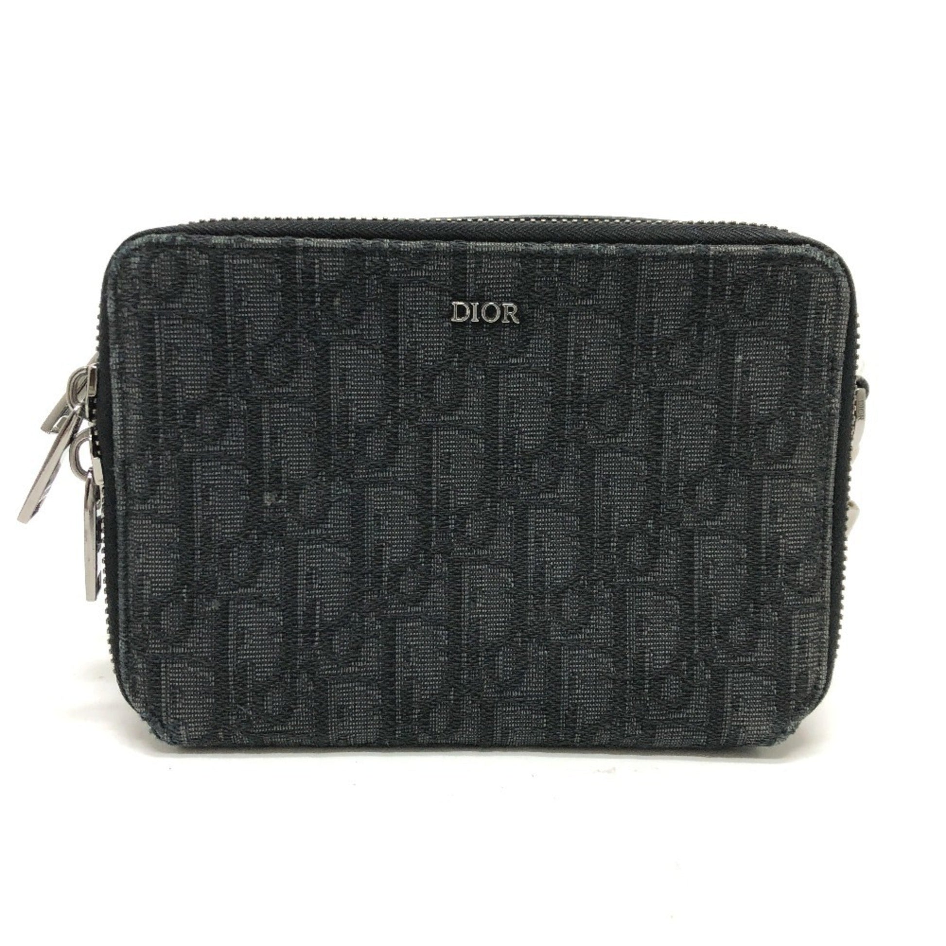 Dior Handbag Christian Pouch Shoulder Bag Canvas Blue Navy