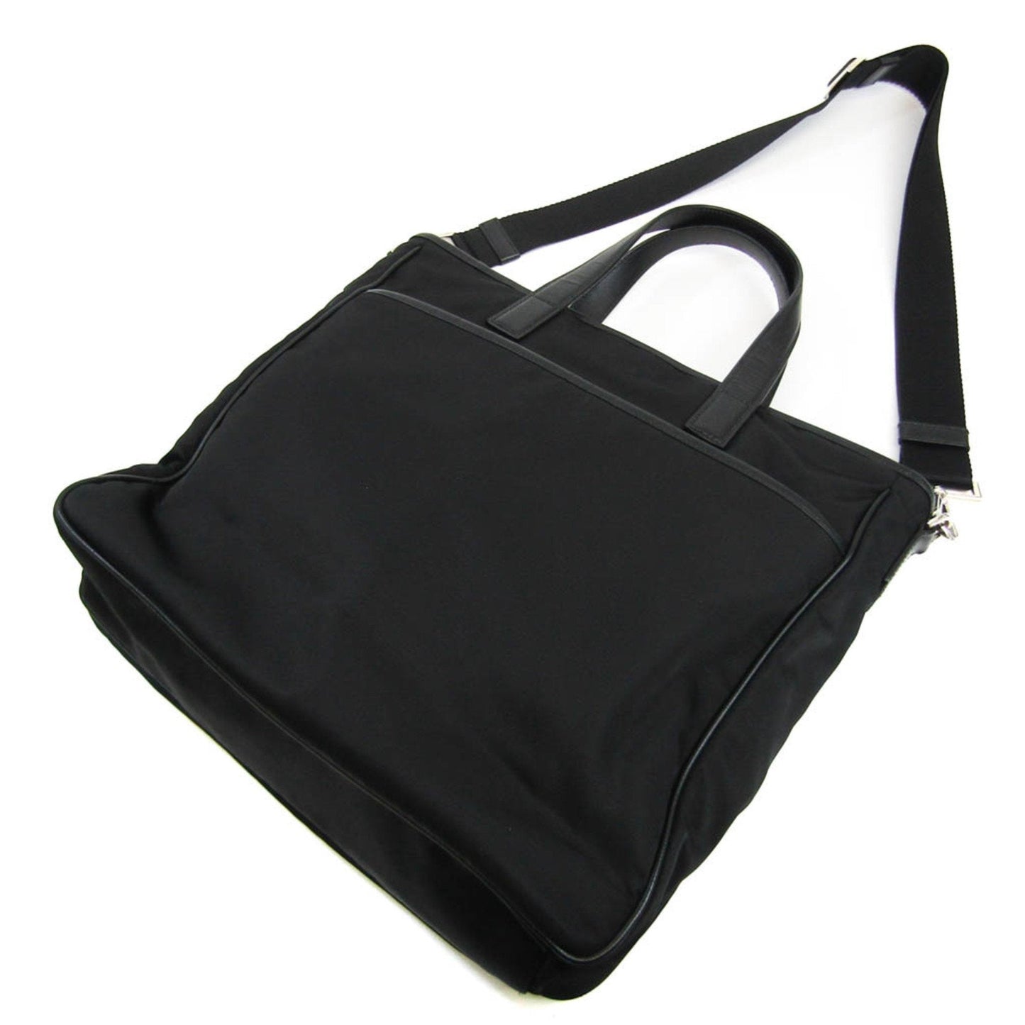 Prada Men Women Shoulder Bag Tote Bag Leather Nylon Black