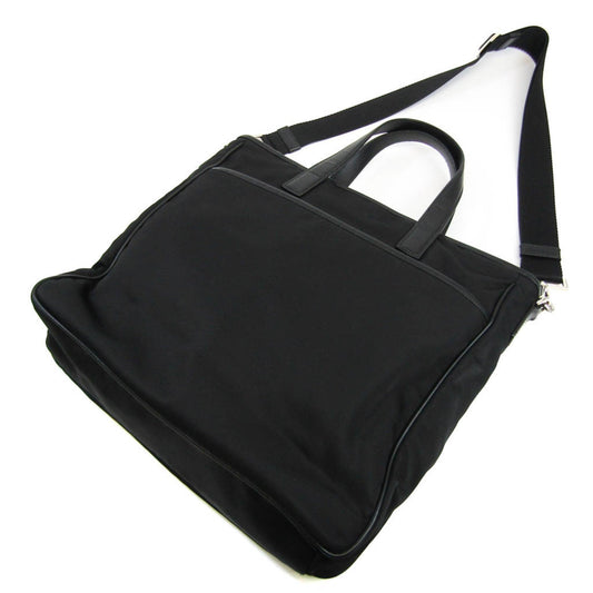 Prada Men Women Shoulder Bag Tote Bag Leather Nylon Black