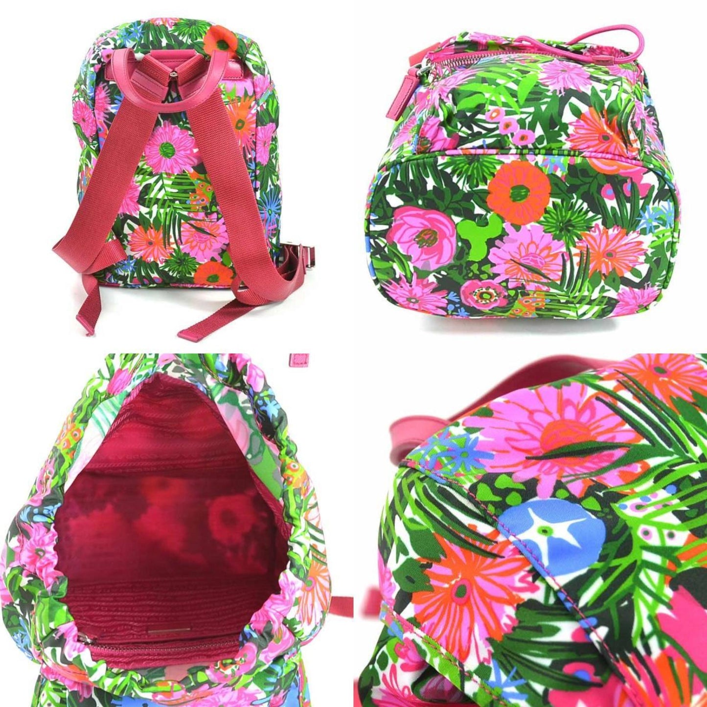 Prada Rucksack Flower Print Ladies Luxury Handbag Nylon Silver Multicolor Travel Bag