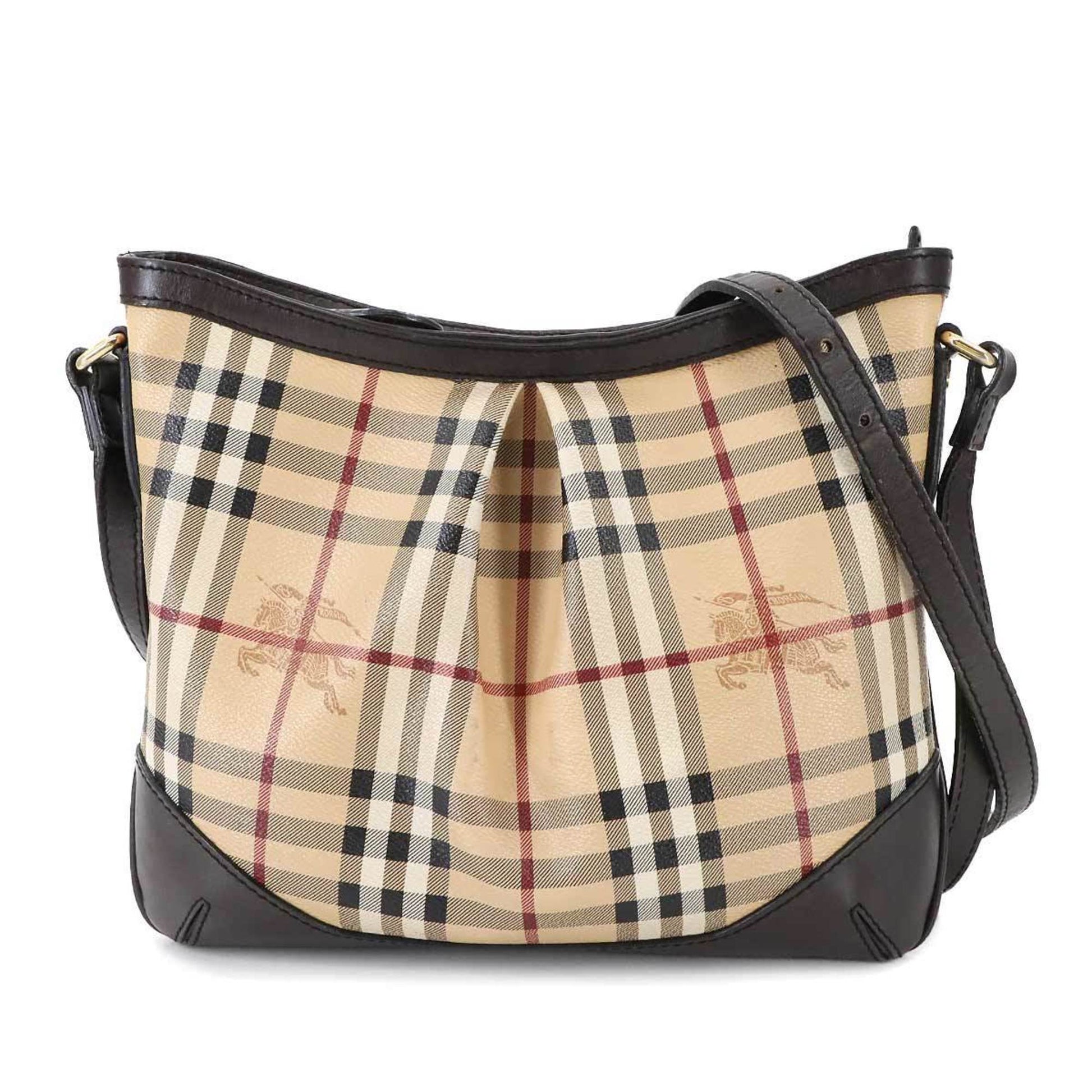 Burberry Dark Pvc Shoulder Bag Leather Brown Beige