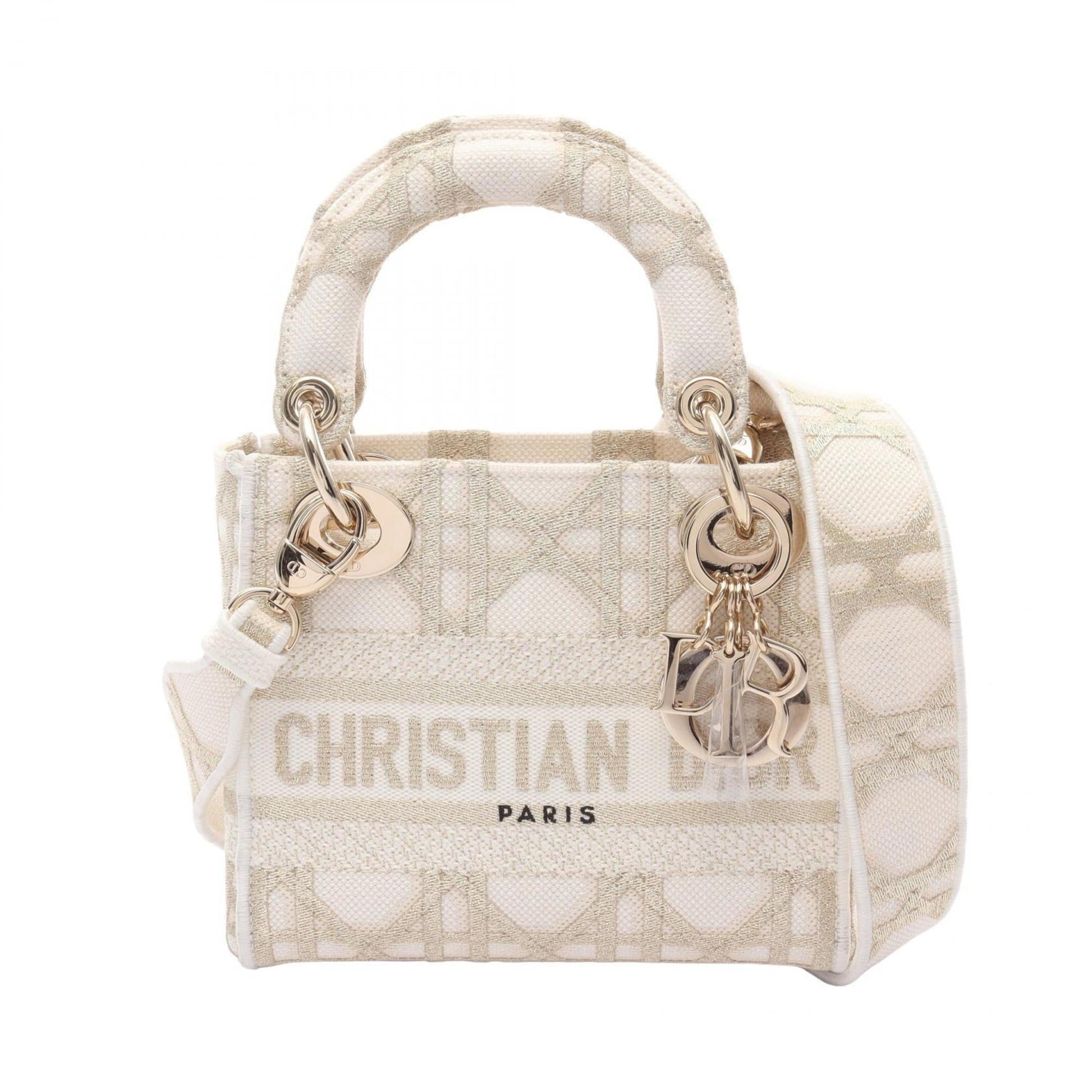 Dior Handbag Christian 2 Canvas White Gold