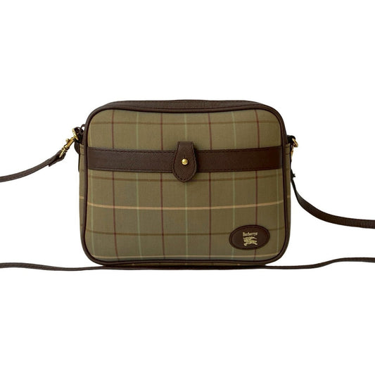 Burberry Khaki Shoulder Bag Leather Canvas Brown